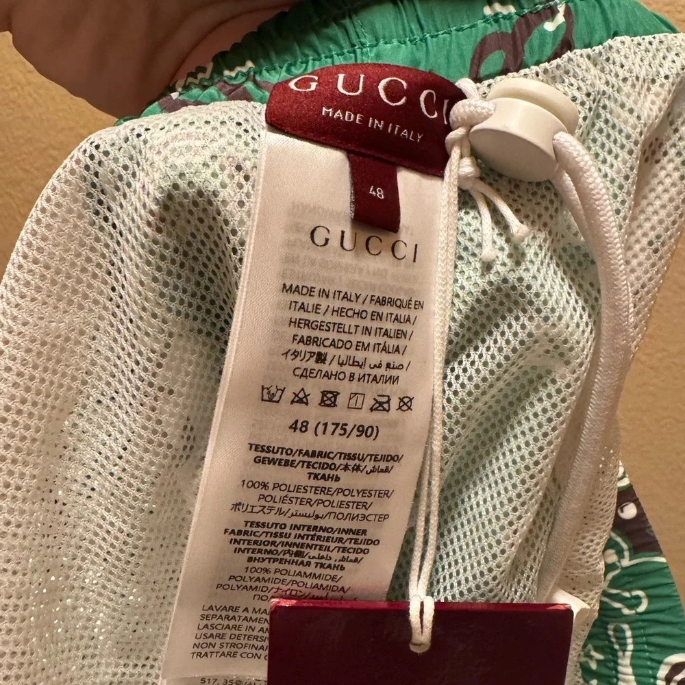 New Authentic Gucci Logo Swim Shorts Green White